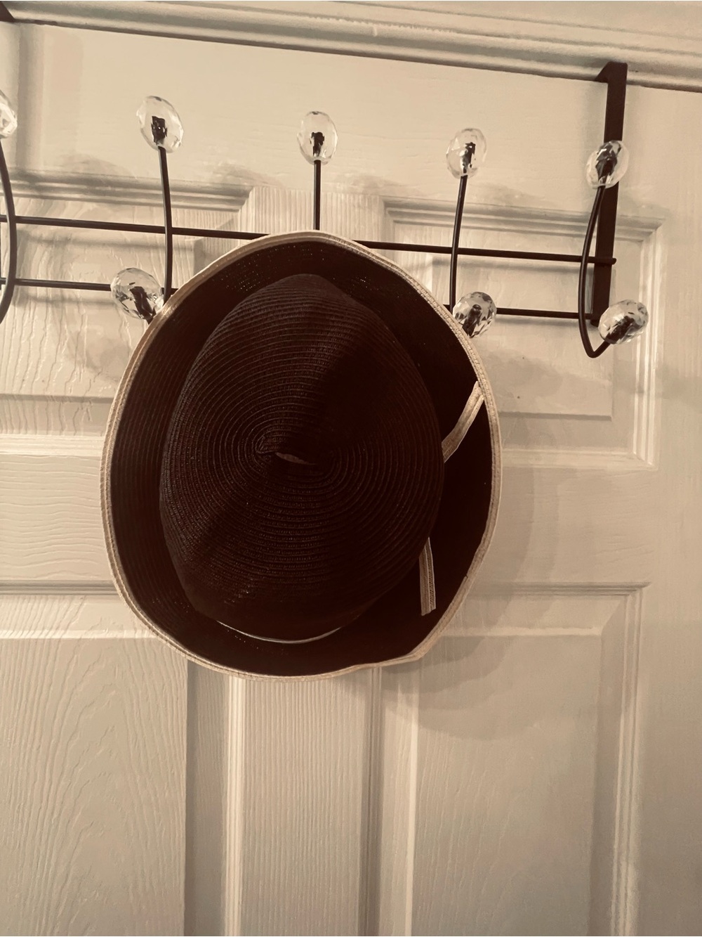 Talbots Black Wide-Brim Straw Hat with Contrast Trim